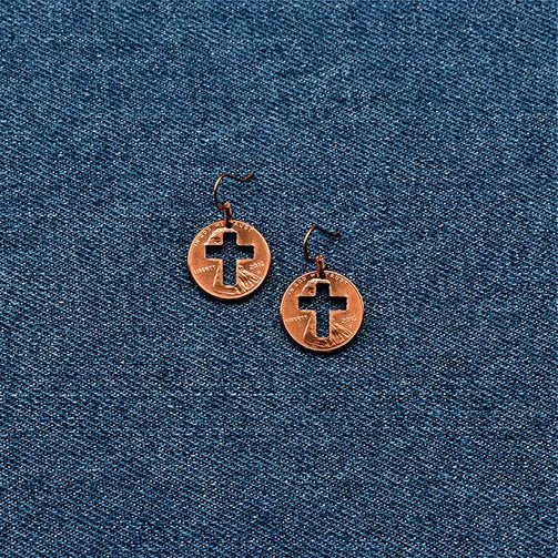 Christian Cross Cut Penny Earrings