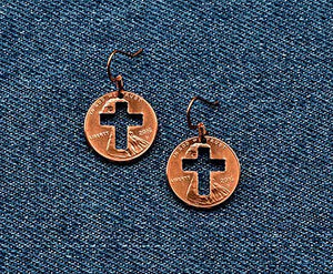 Christian Cross Cut Penny Earrings