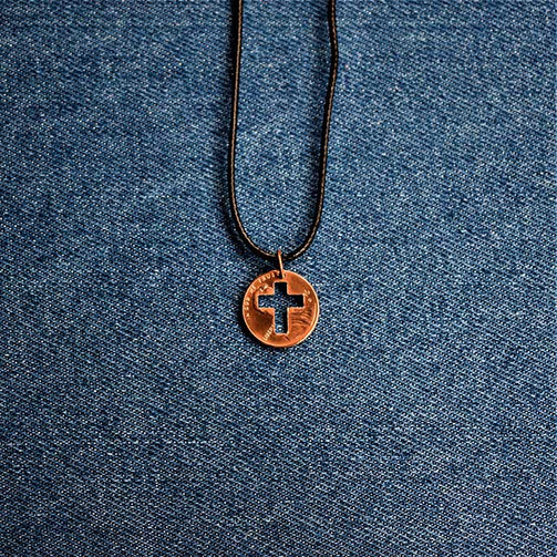 Christian Cross Cut Penny Pendant