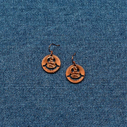 Smiley Face Cut Penny Earrings