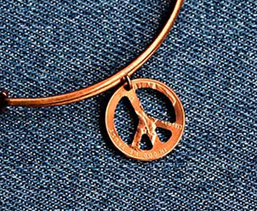 Peace Sign Cut Penny Bangle
