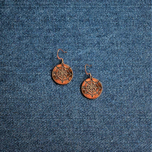 Spider Web Cut Penny Earrings