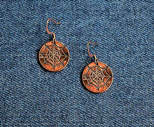 Spider Web Cut Penny Earrings