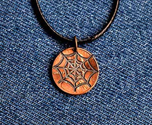 Spider Web Cut Penny Pendant