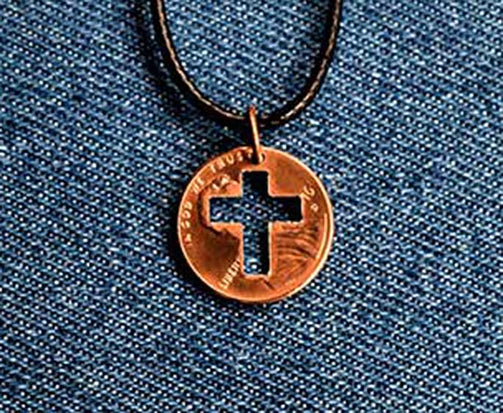 Christian Cross Cut Penny Pendant