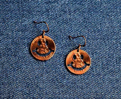 Smiley Face Cut Penny Earrings