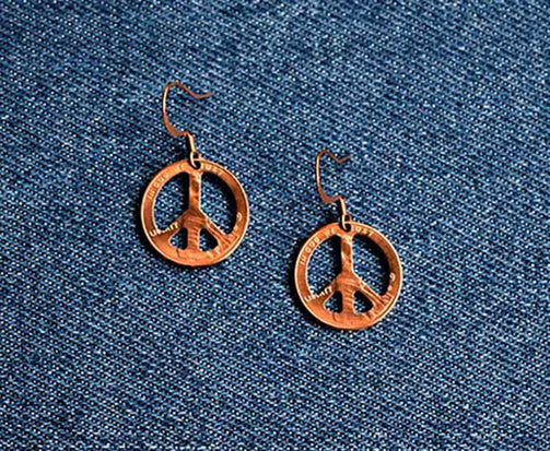 Peace Sign Cut Penny Earring