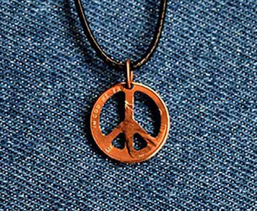 Peace Sign Cut Penny Pendant
